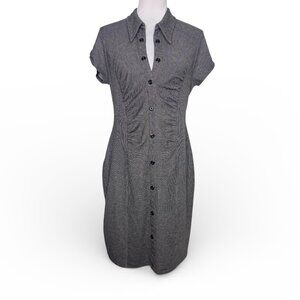 Intermission Gray Faux Button Front Shirt Dress Collared Ruched Waist Size 6